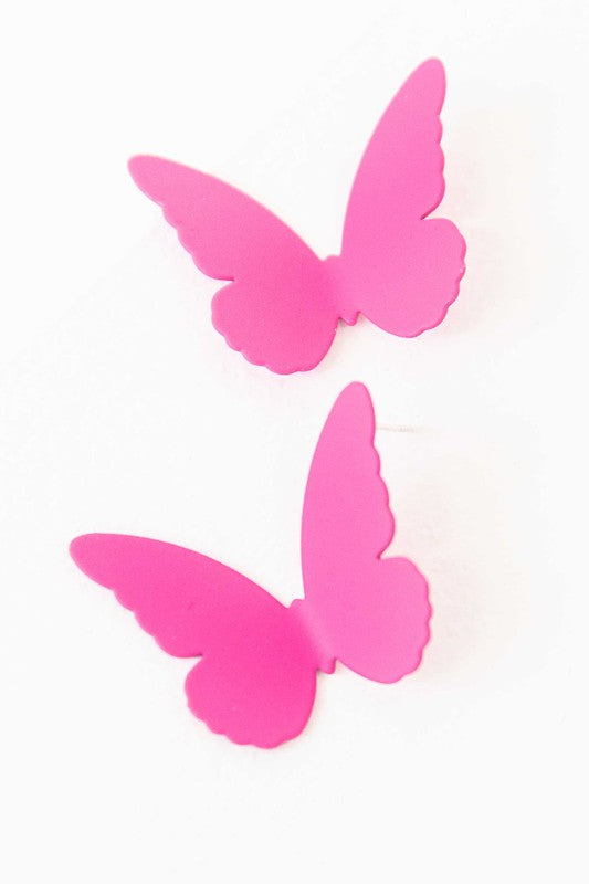 Flutter Post Earrings in a gradient from yellow to pink arranged in a diagonal line on a white background.