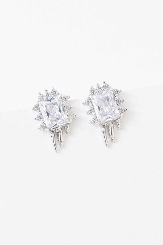 A pair of intricate crystal Drip Stud Earrings on a white background, featuring sterling silver posts.