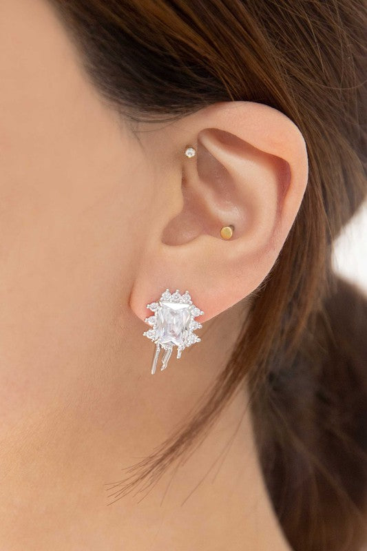 A pair of intricate crystal Drip Stud Earrings on a white background, featuring sterling silver posts.