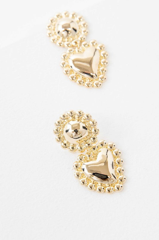 Affinity Heart Drop Earrings with beaded details and sterling silver posts.