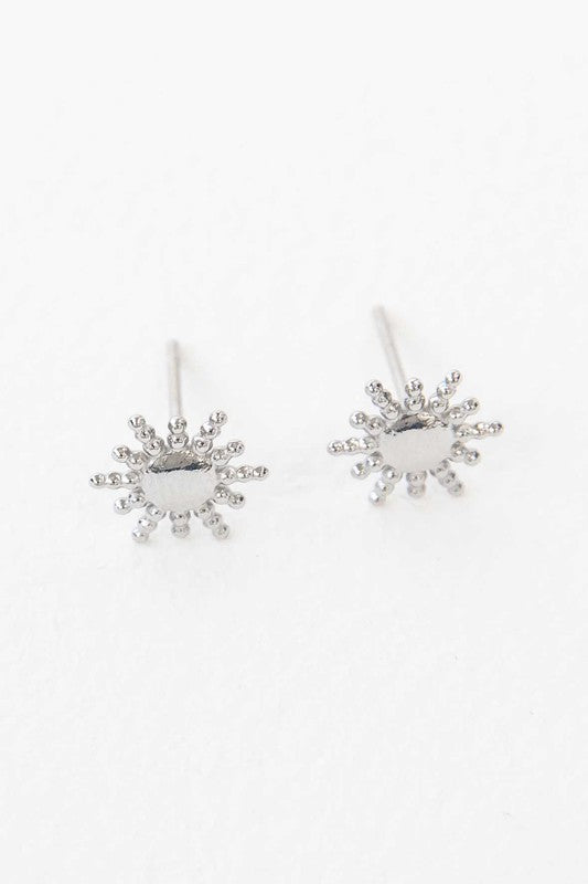Pair of Sunnyside stud earrings with 14k gold plating on a white background.