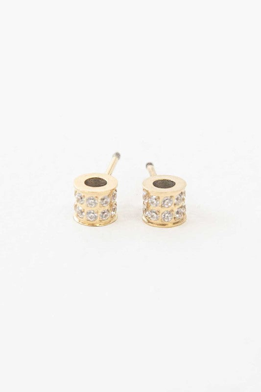 Pair of Barrel Stone Earrings on a white background.