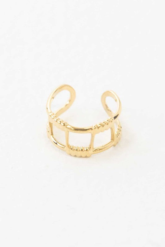 Wired Ear Cuff Earrings with geometric cutout design on a white background, featuring 14k gold plating.