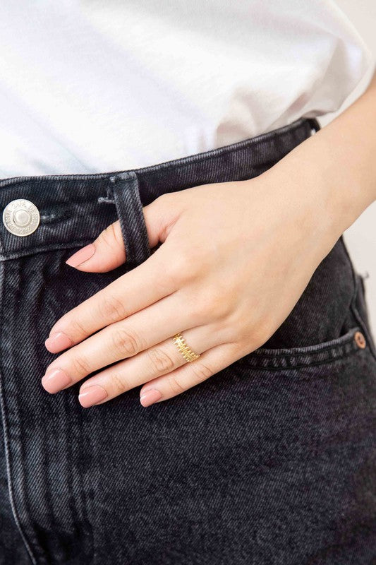 Clan Adjustable Ring, designed to resemble a crown, featuring 14k gold plating against a white background.
