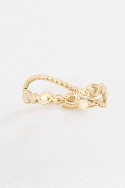 Infinity Adjustable Ring with 14k Gold Plating on a white background.