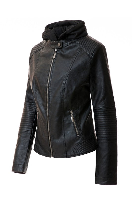 The Women's PU Jacket comes in a stylish brown faux leather and features a front zipper, two zipped pockets, and a removable hood. It also boasts ribbed detailing on the shoulders and sleeves.