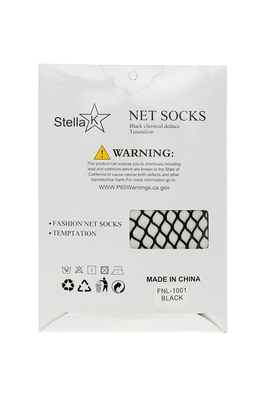 Image of "FNL1001-1" packaging featuring ripped jeans with black fishnet tights underneath. The packaging text includes "Black sexy" and "Fishnet tights", showcasing the ultimate blend of fashion and allure.