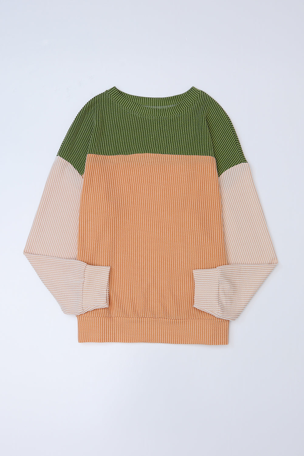 Wholesale Black Color Block Corduroy Long Sleeve Tops.