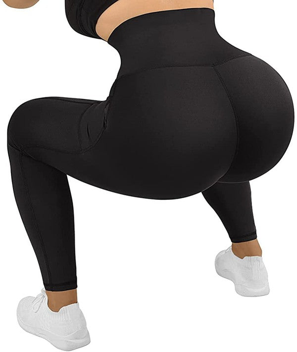 A person wearing a white top, Corset leggings Body Shaper Plus Size with a premium thick waistband for tummy control, and white sneakers is shown from shoulders to feet.