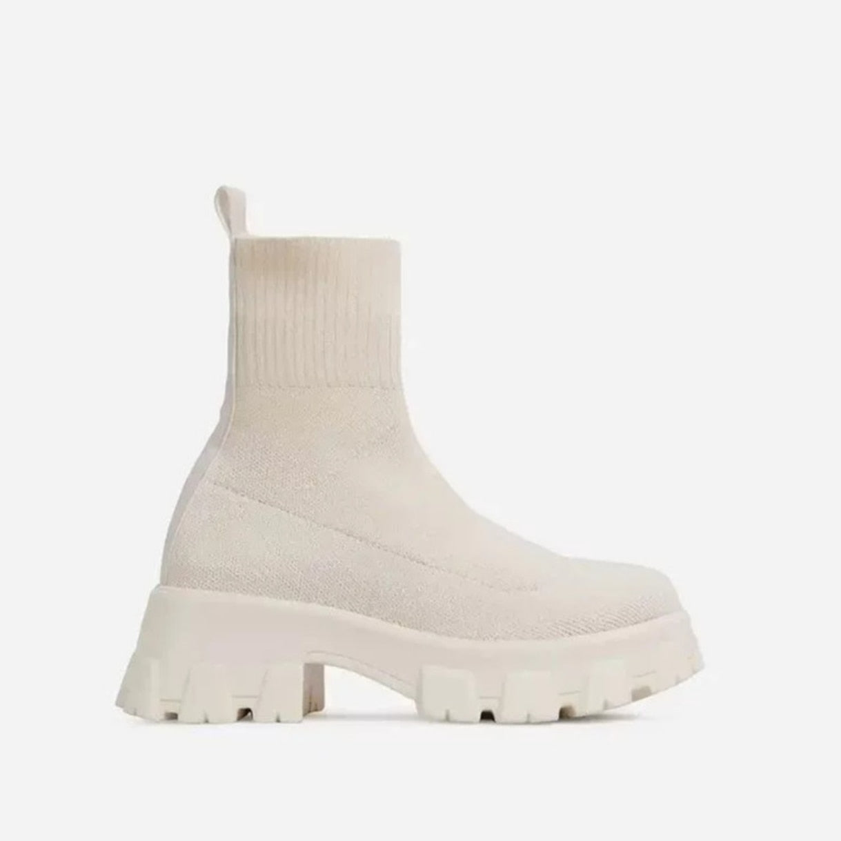A pair of black, chunky-soled 2023 Autumn Winter Couple Shoes Women Thick Soled Casual Large Size slip-on ankle boots on a plain white background.