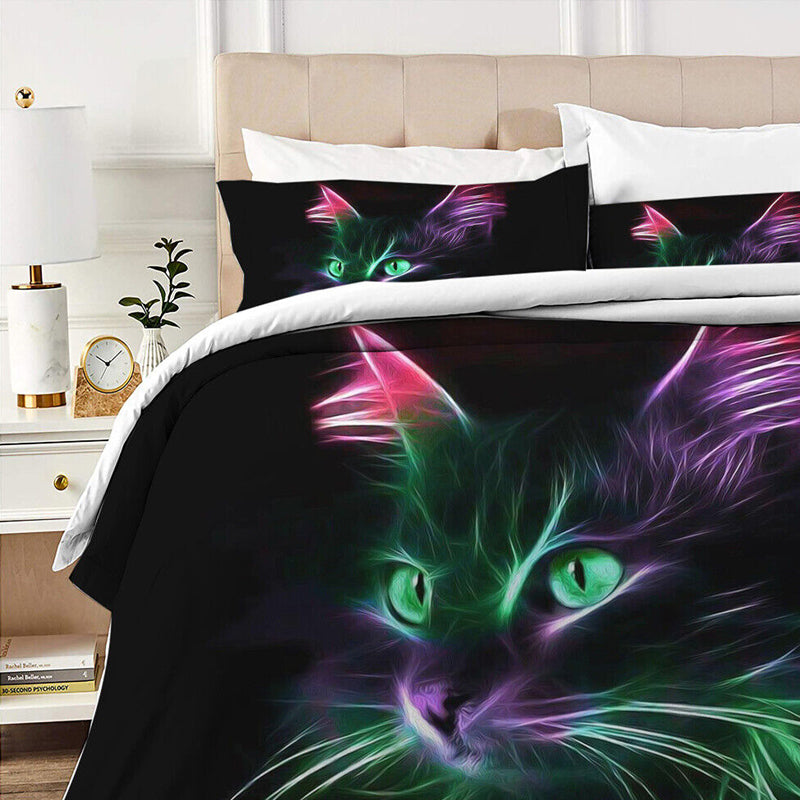 3D Printed Green Cat Design Bedding Set Duvet Cover and Pillowcases_6