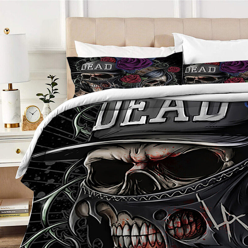 3D Purple Rose Flower and Skull Bedding Set Duvet Cover and Pillowcases_10