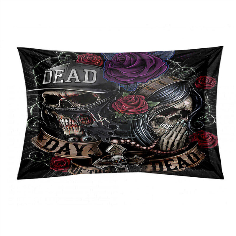 3D Purple Rose Flower and Skull Bedding Set Duvet Cover and Pillowcases_2