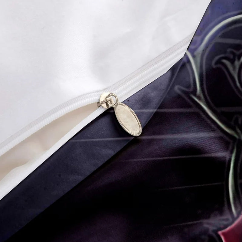 3D Purple Rose Flower and Skull Bedding Set Duvet Cover and Pillowcases_8