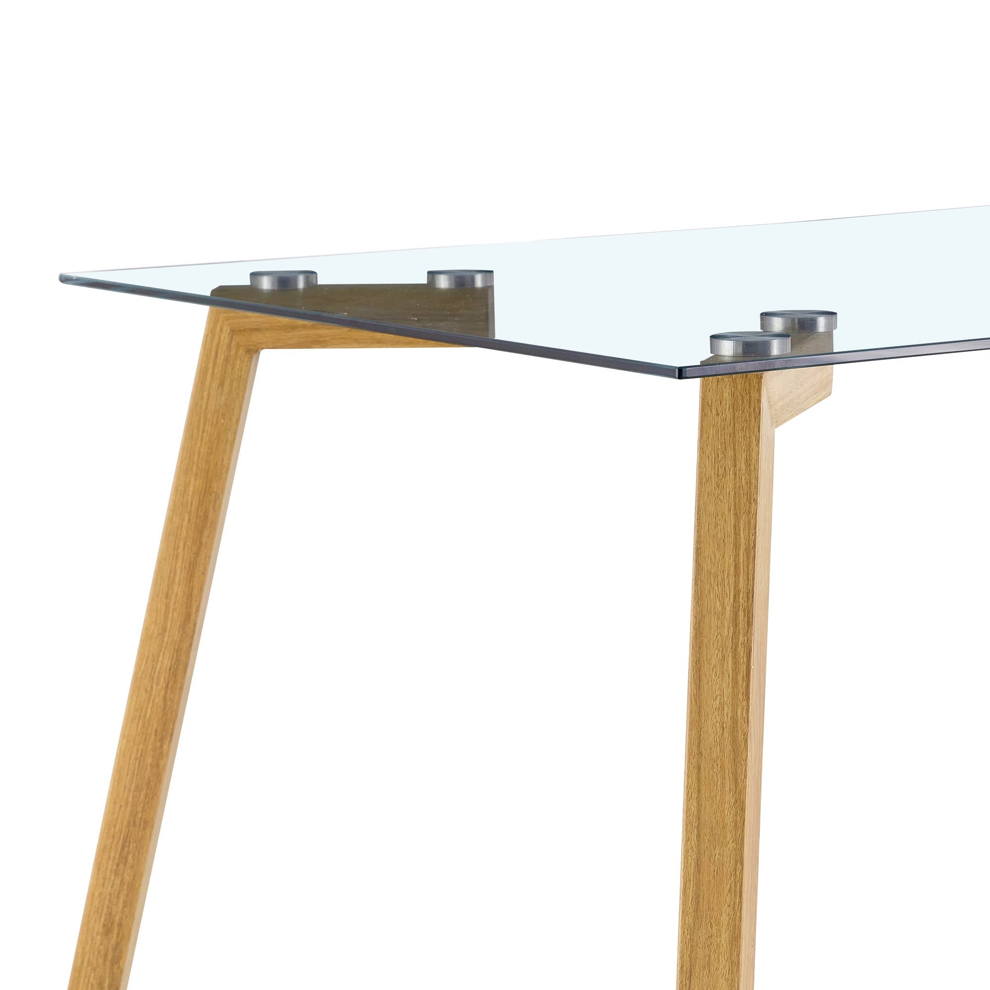 Modern Minimalist Rectangular Tempered Glass Dining Table with Brown Metal Legs_9