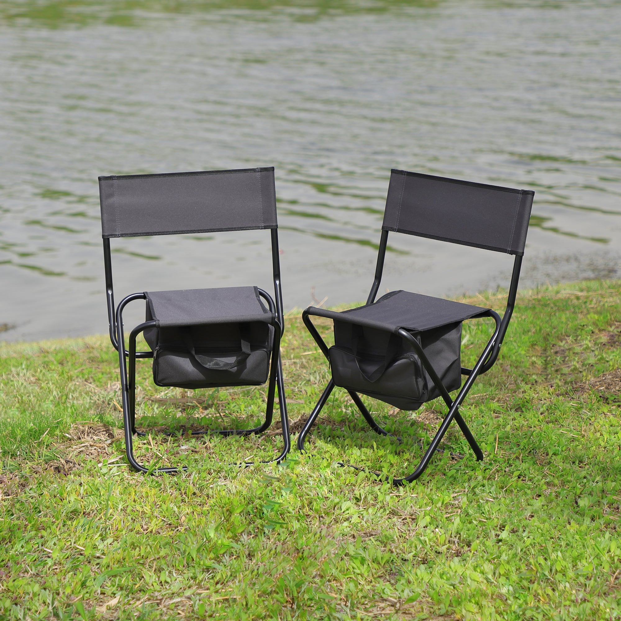 Set of 3 Outdoor Roll up Table and Folding Chair Set Portable Camping Set- Black_25