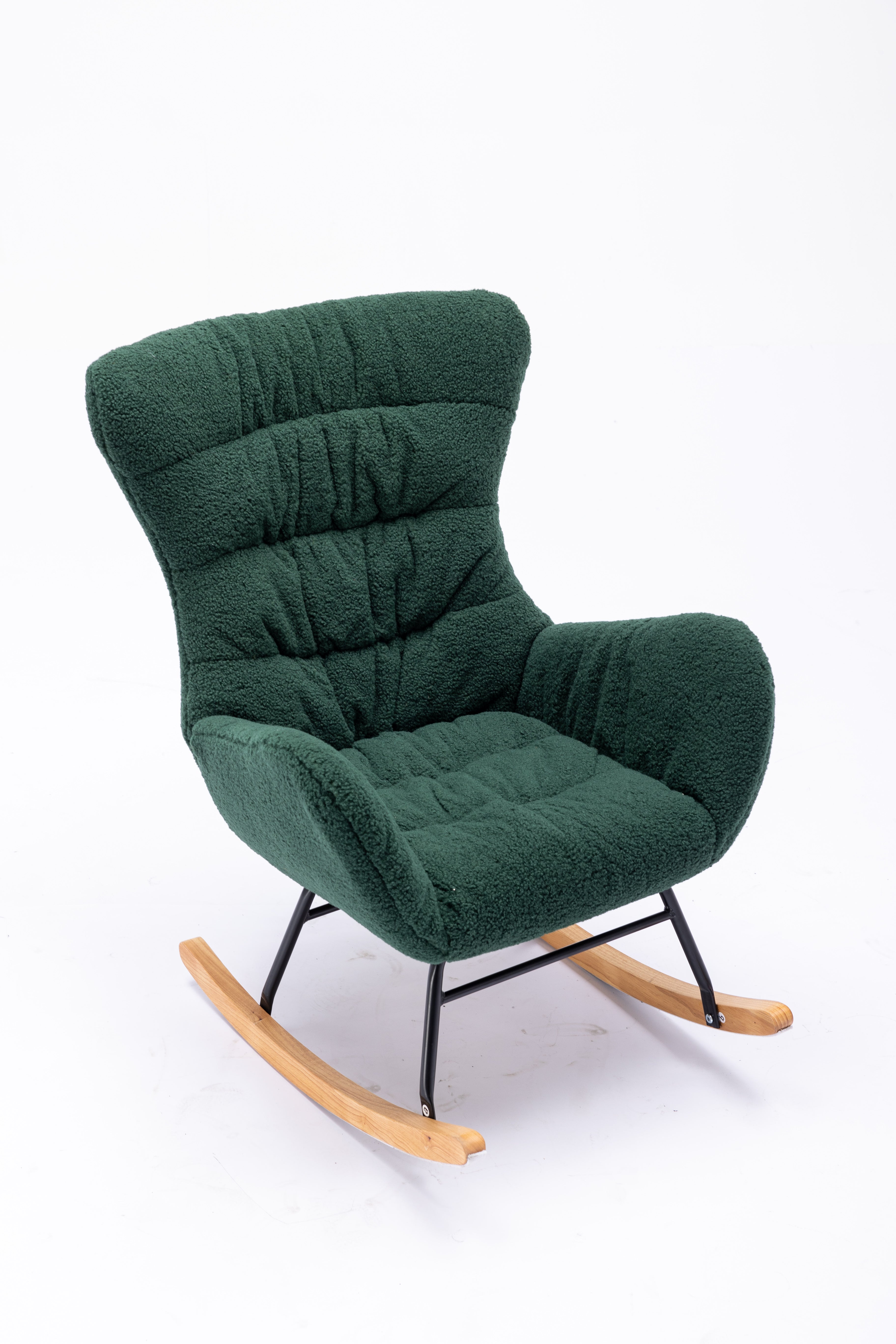 Modern Teddy Fabric Rocking Chair Accent Armchair with Wooden Legs- Green_12