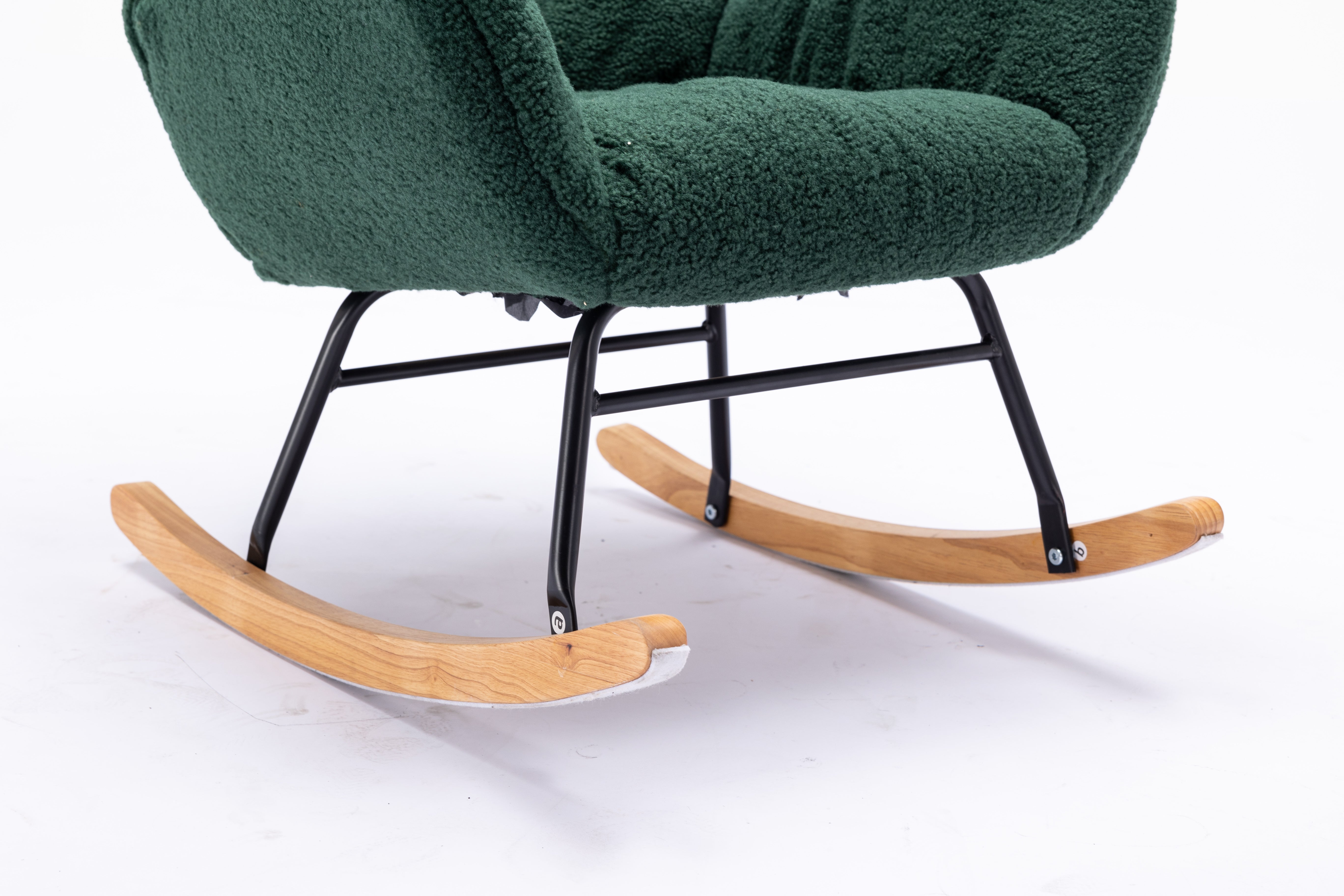Modern Teddy Fabric Rocking Chair Accent Armchair with Wooden Legs- Green_8