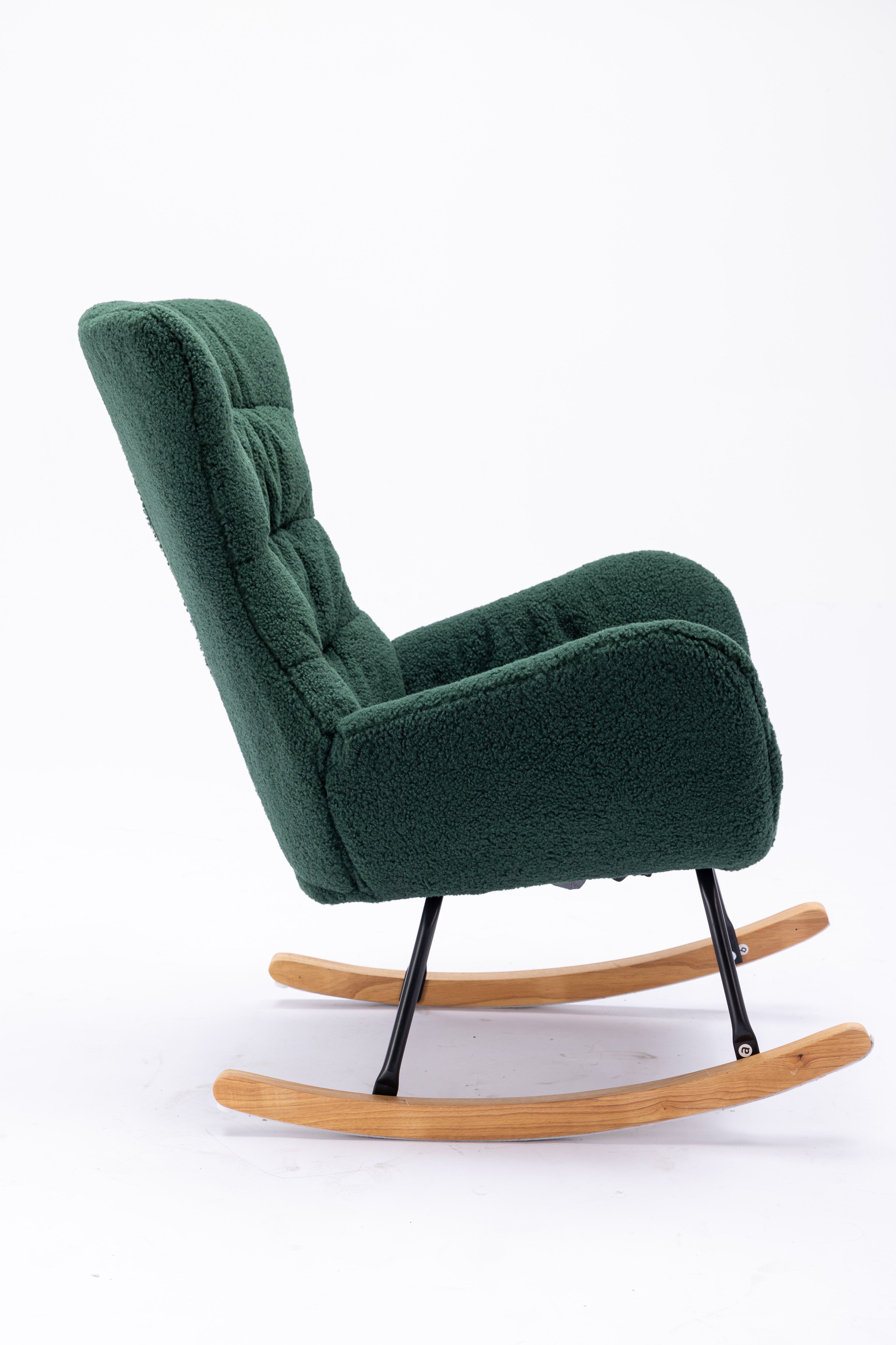 Modern Teddy Fabric Rocking Chair Accent Armchair with Wooden Legs- Green_10