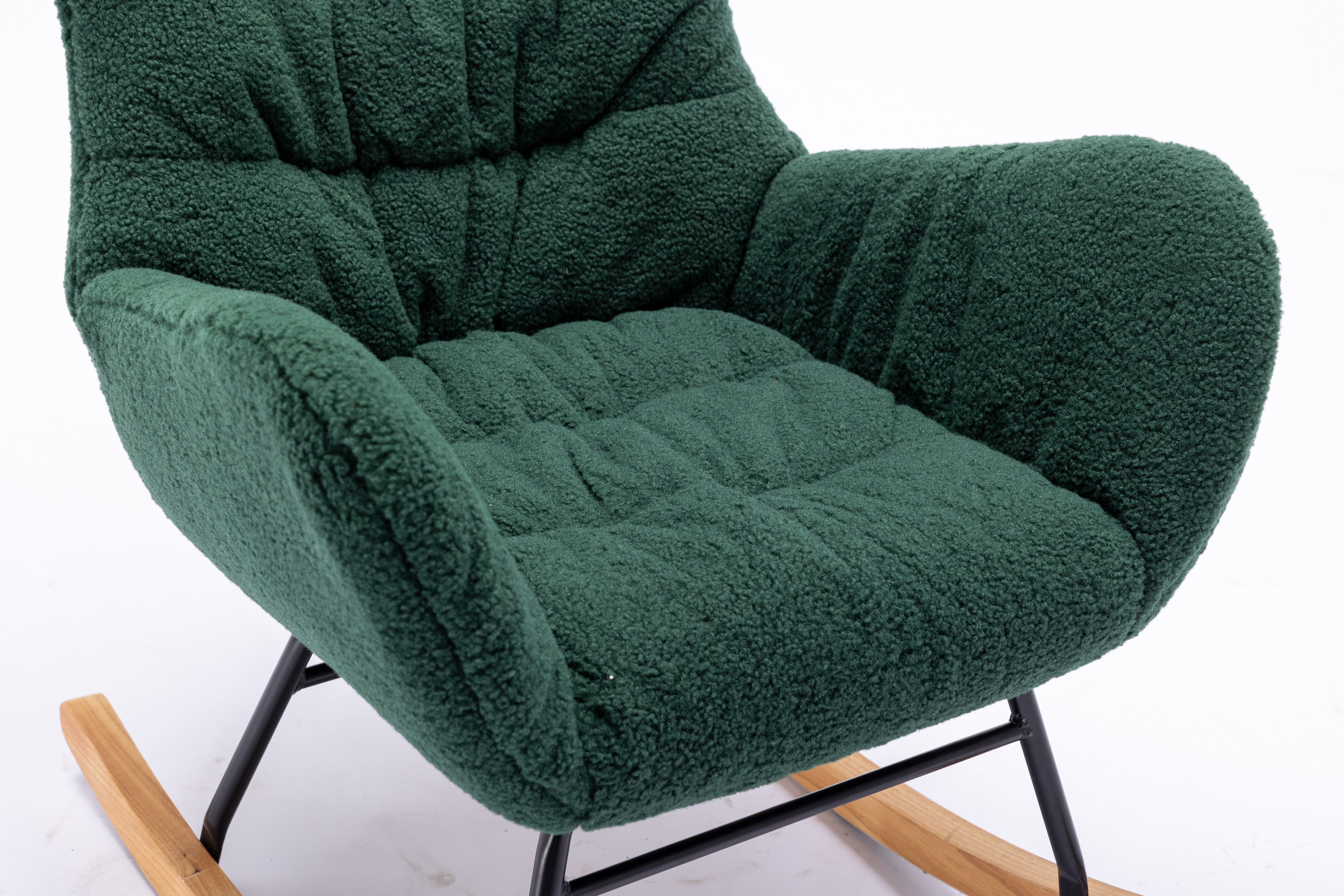 Modern Teddy Fabric Rocking Chair Accent Armchair with Wooden Legs- Green_6