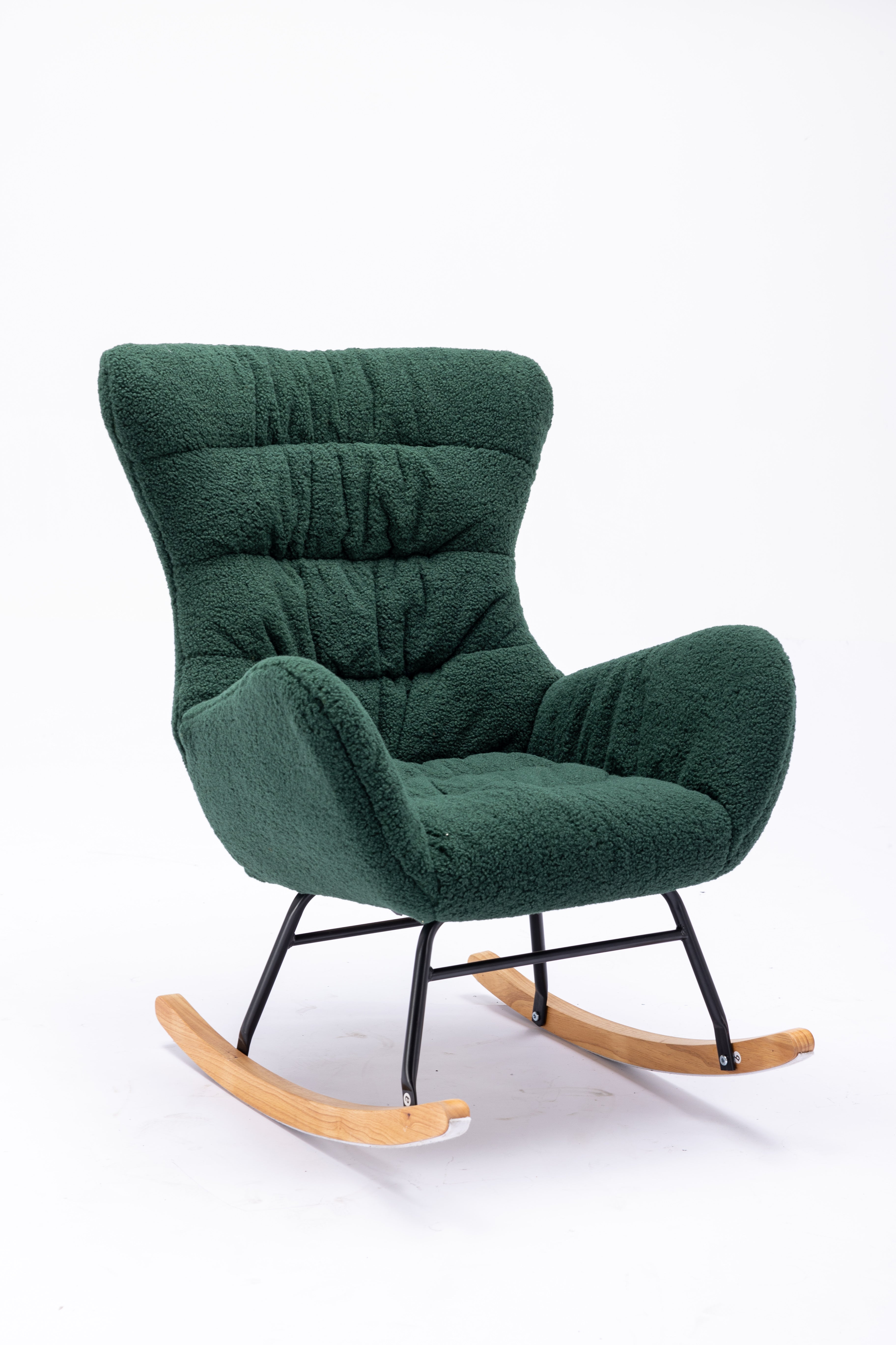 Modern Teddy Fabric Rocking Chair Accent Armchair with Wooden Legs- Green_13