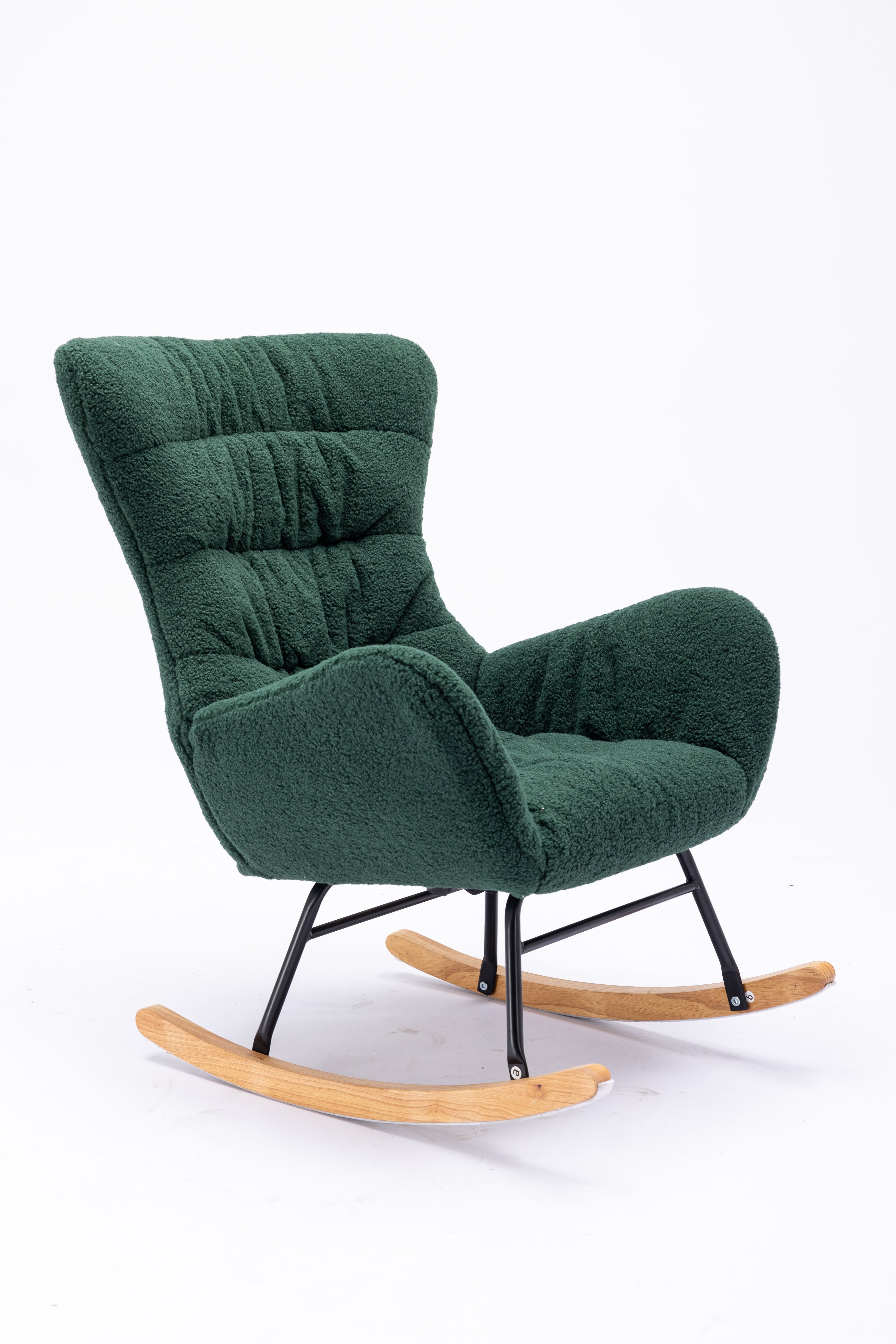Modern Teddy Fabric Rocking Chair Accent Armchair with Wooden Legs- Green_15