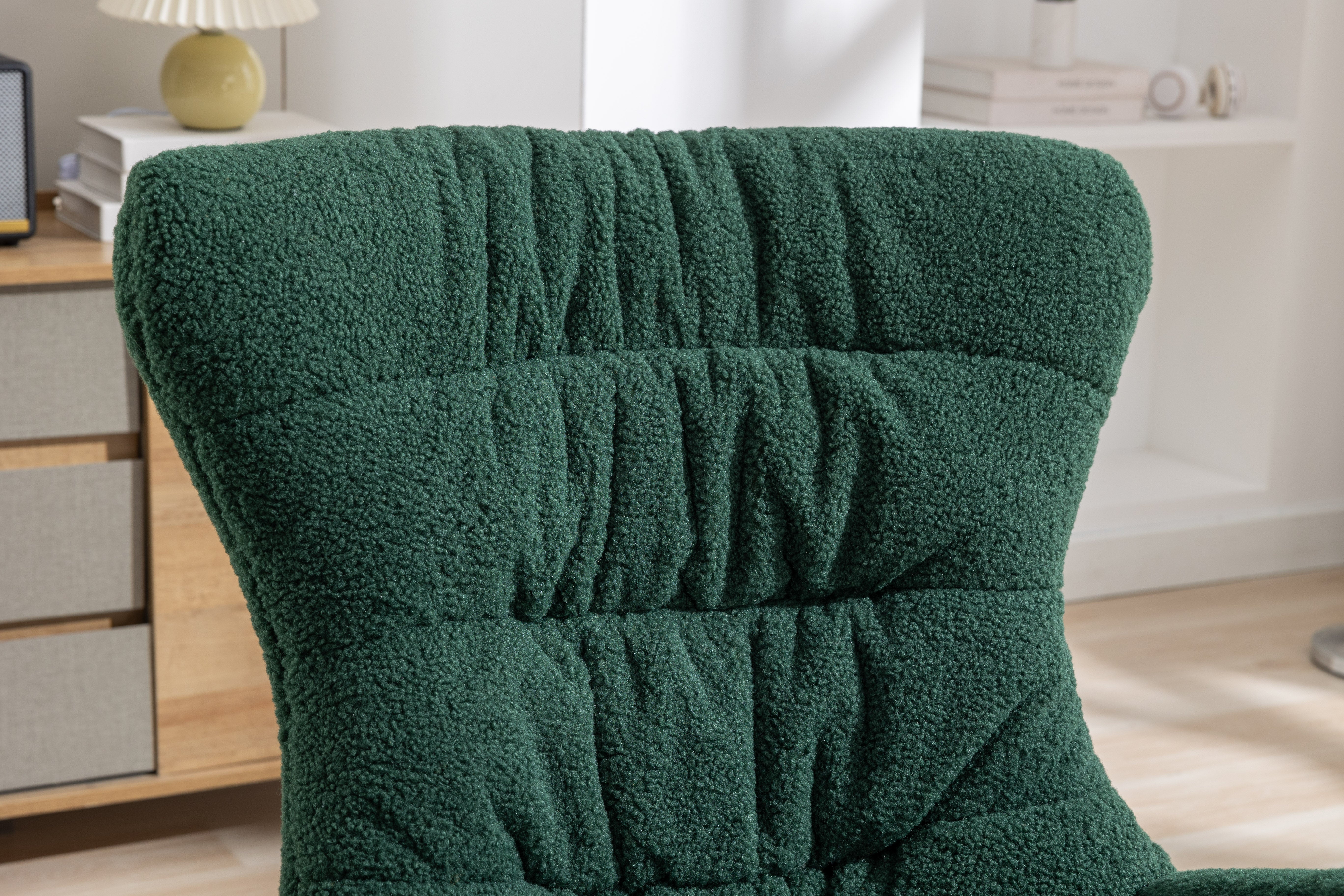 Modern Teddy Fabric Rocking Chair Accent Armchair with Wooden Legs- Green_3