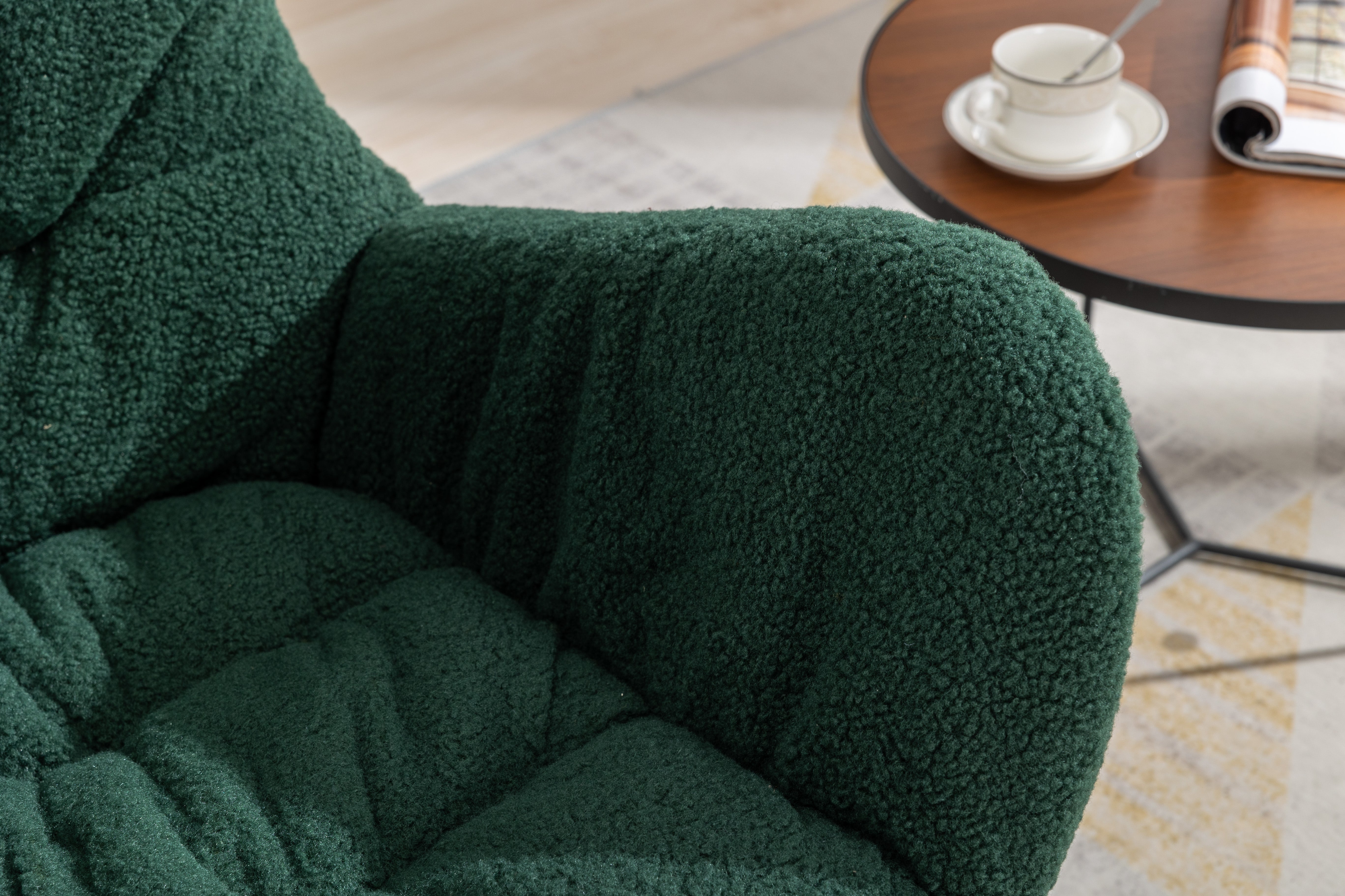 Modern Teddy Fabric Rocking Chair Accent Armchair with Wooden Legs- Green_9