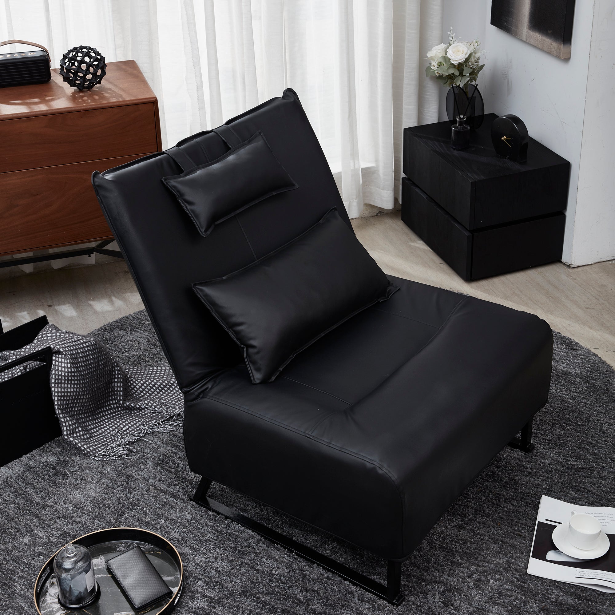 High Comfort Back Folding Adjustable Reclining Lounge Accent Chair- Black_4