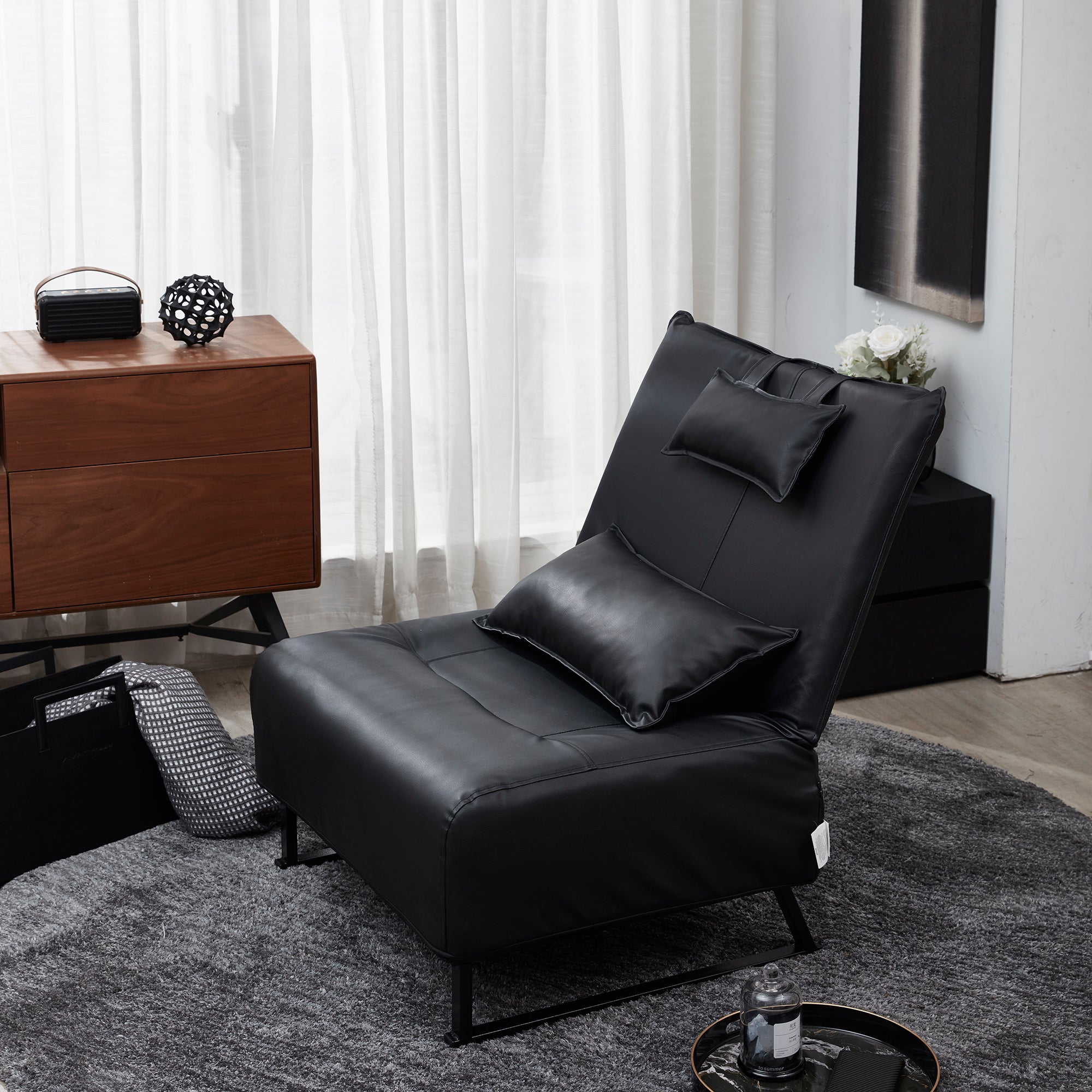 High Comfort Back Folding Adjustable Reclining Lounge Accent Chair- Black_5