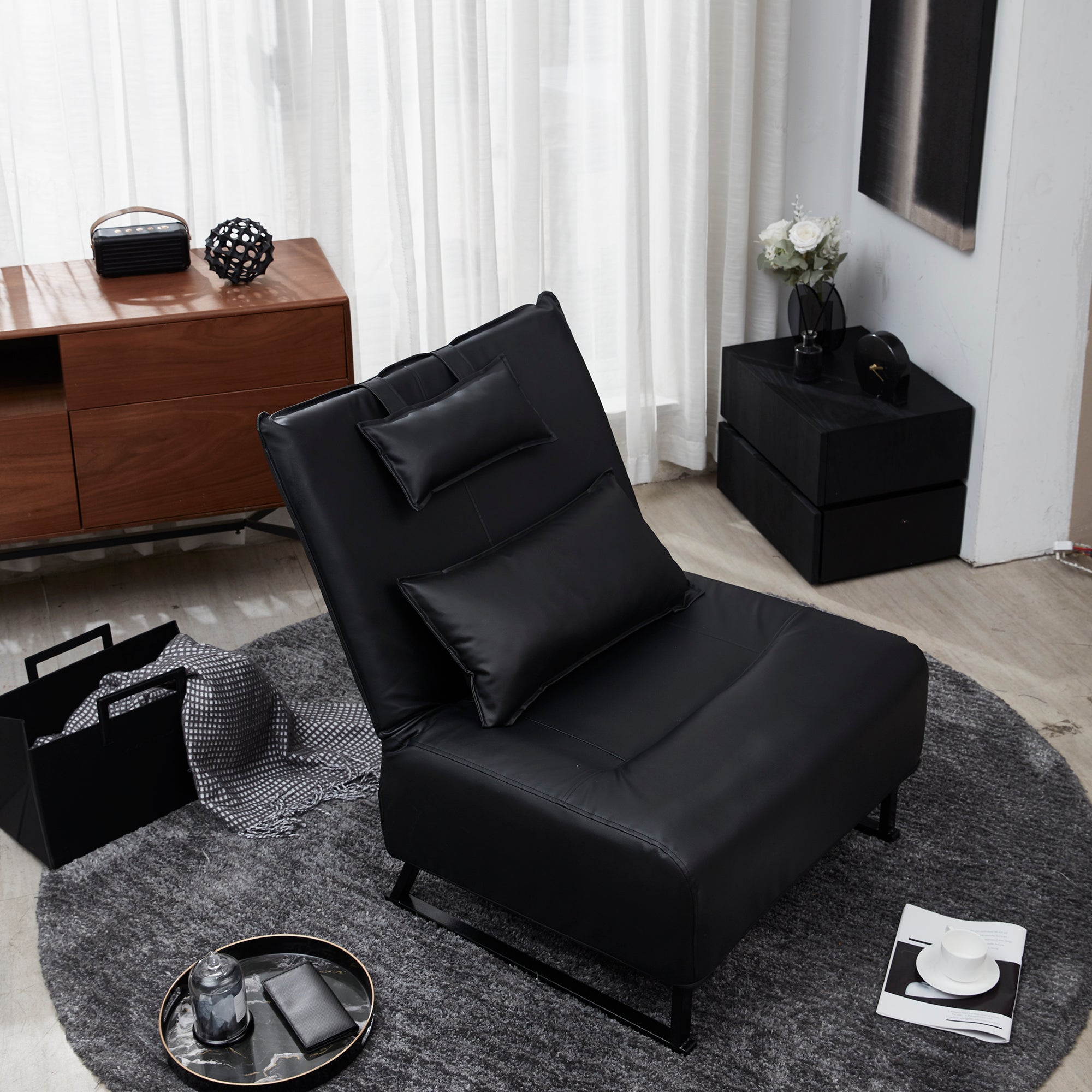 High Comfort Back Folding Adjustable Reclining Lounge Accent Chair- Black_2