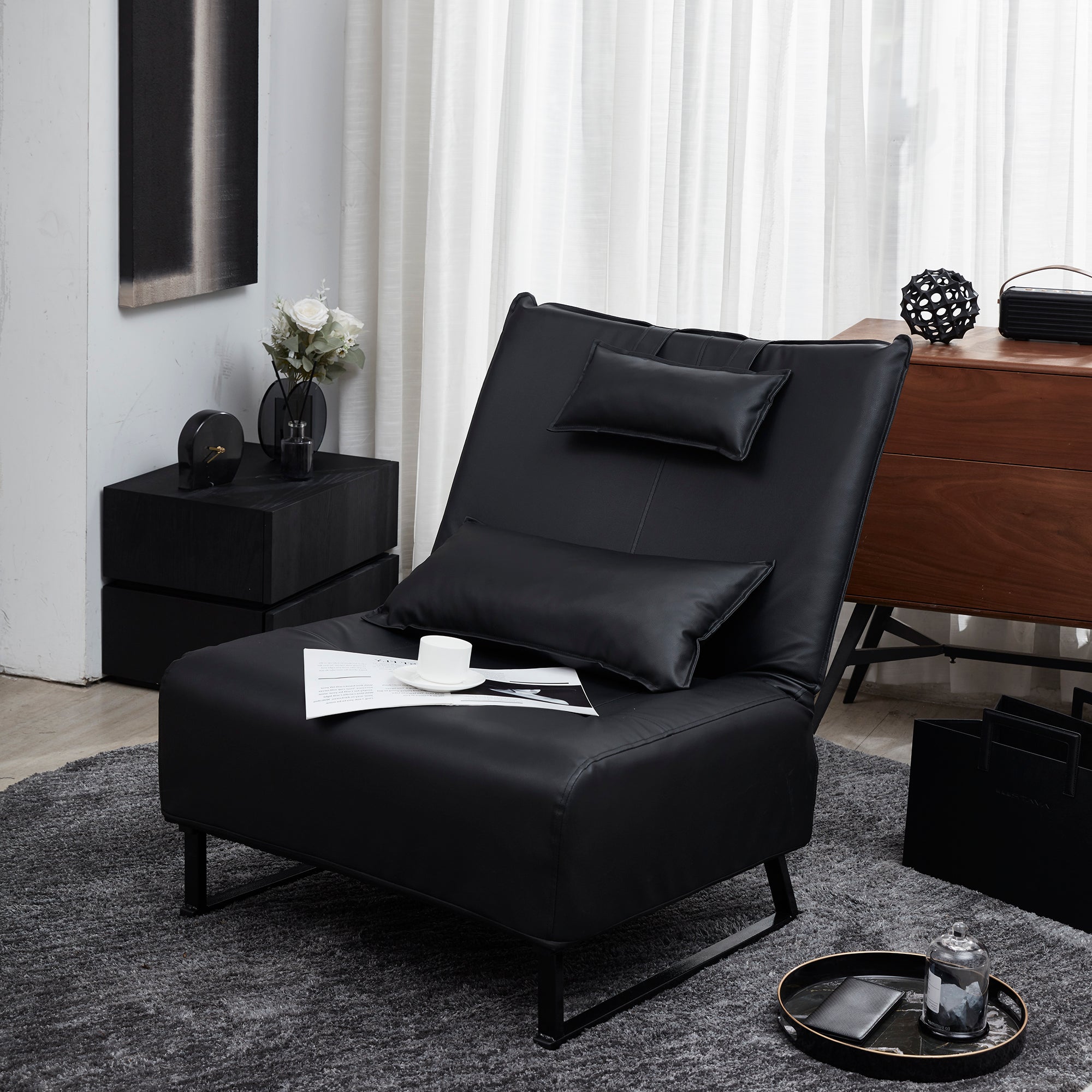 High Comfort Back Folding Adjustable Reclining Lounge Accent Chair- Black_3