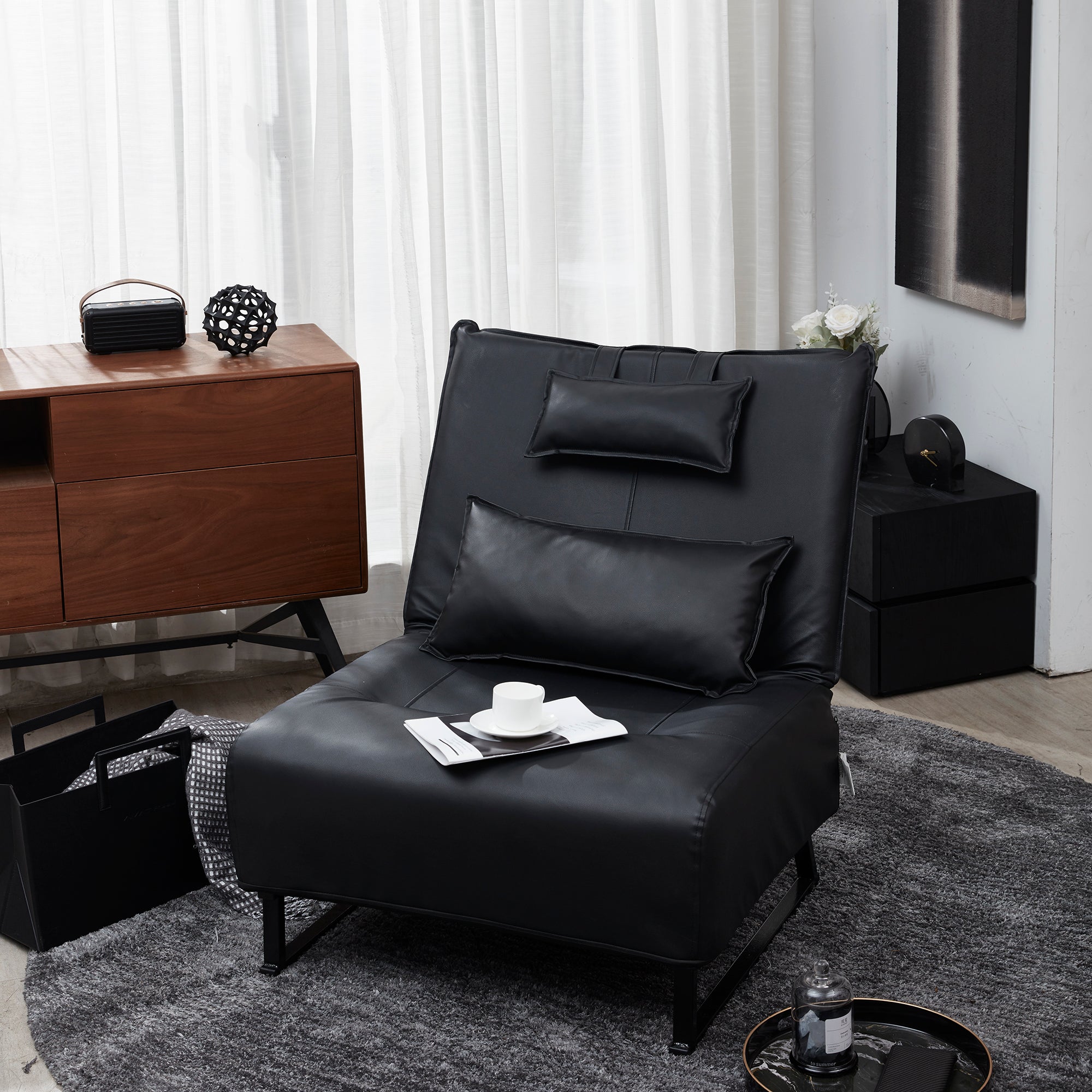 High Comfort Back Folding Adjustable Reclining Lounge Accent Chair- Black_1