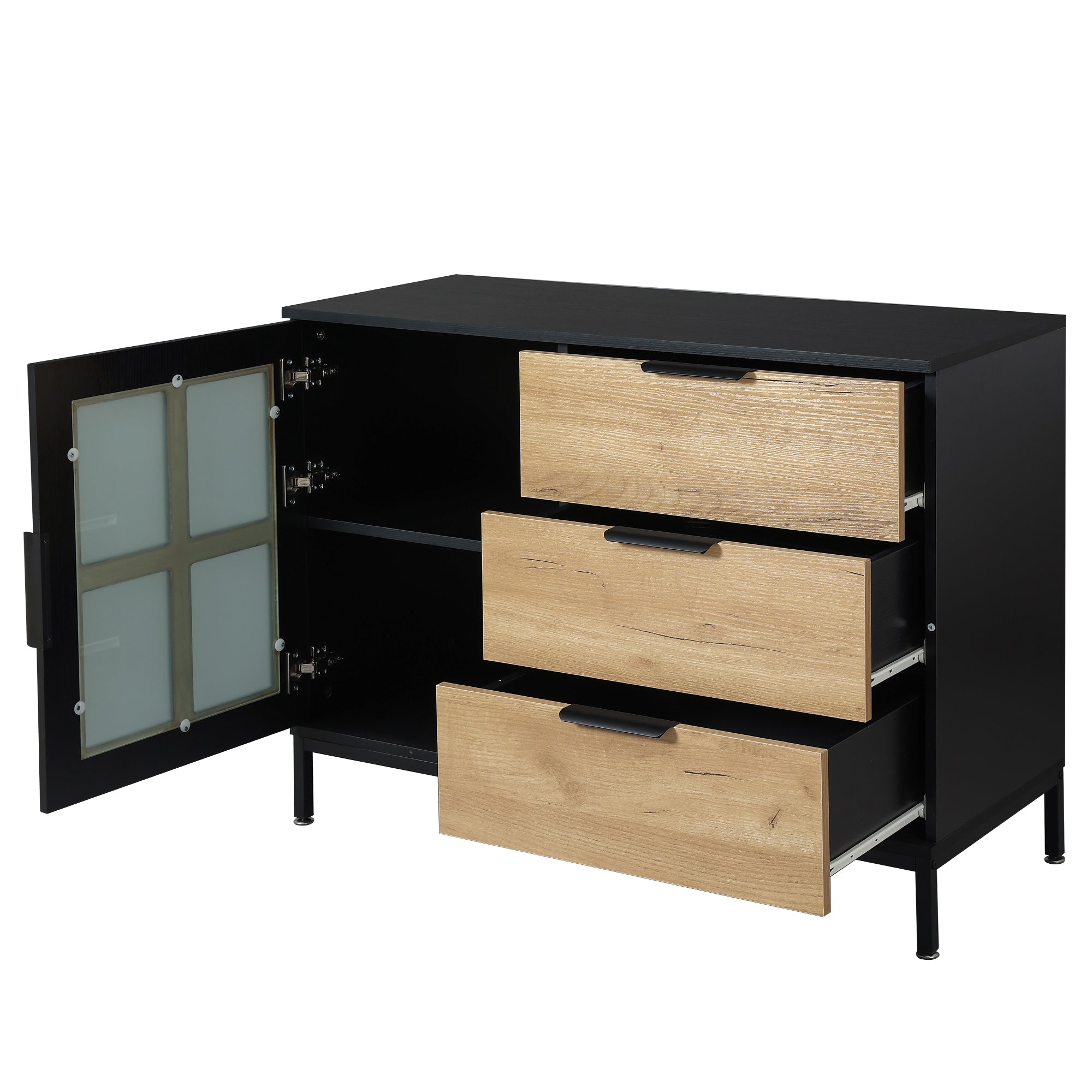 DRESSER CABINET BAR CABINET storge cabinet Glass door side cabinet lockersEmbedded metal handle can be placed in the living room, bedroom, dining room, black+brown_13