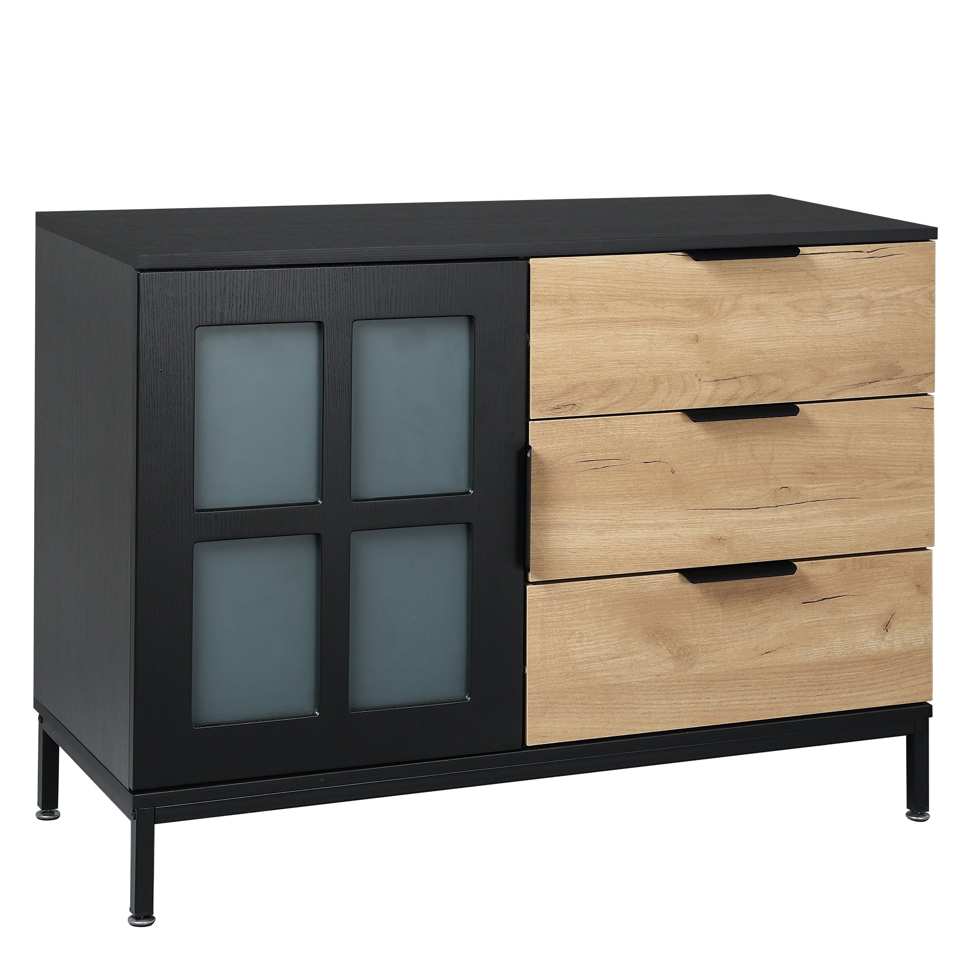 DRESSER CABINET BAR CABINET storge cabinet Glass door side cabinet lockersEmbedded metal handle can be placed in the living room, bedroom, dining room, black+brown_15