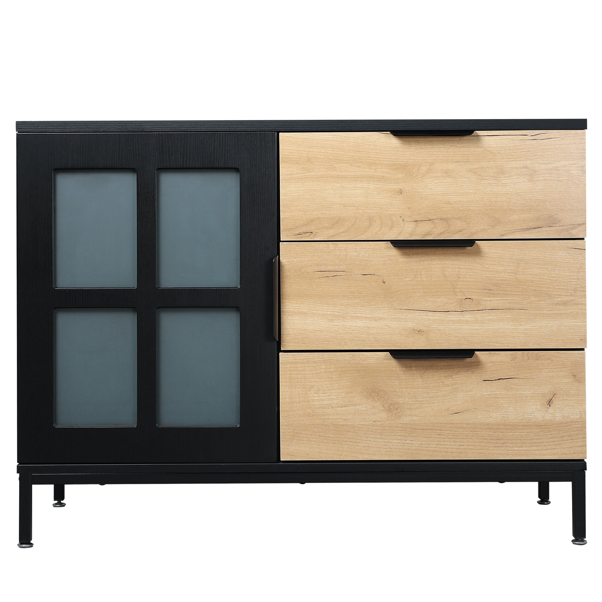 DRESSER CABINET BAR CABINET storge cabinet Glass door side cabinet lockersEmbedded metal handle can be placed in the living room, bedroom, dining room, black+brown_14