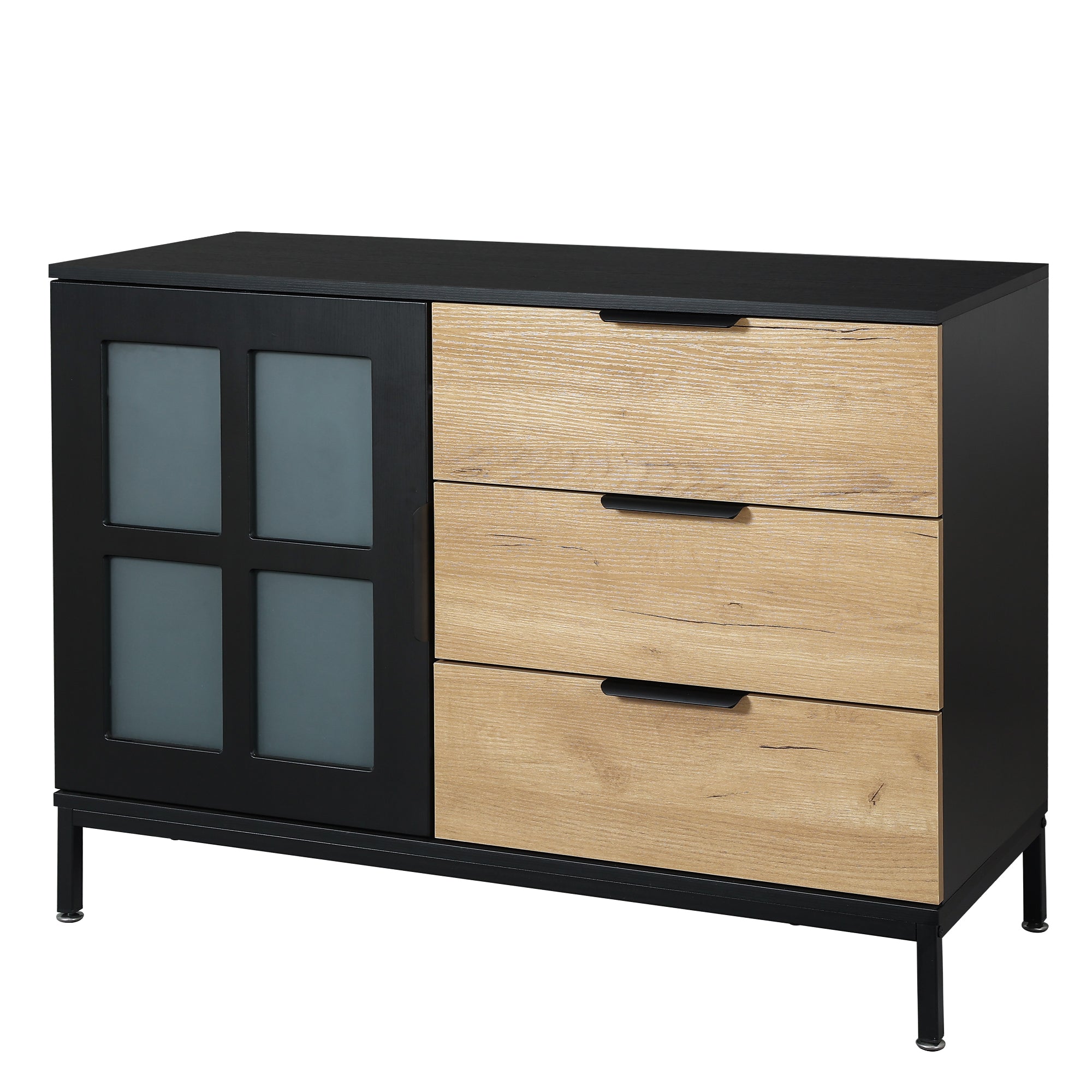 DRESSER CABINET BAR CABINET storge cabinet Glass door side cabinet lockersEmbedded metal handle can be placed in the living room, bedroom, dining room, black+brown_10