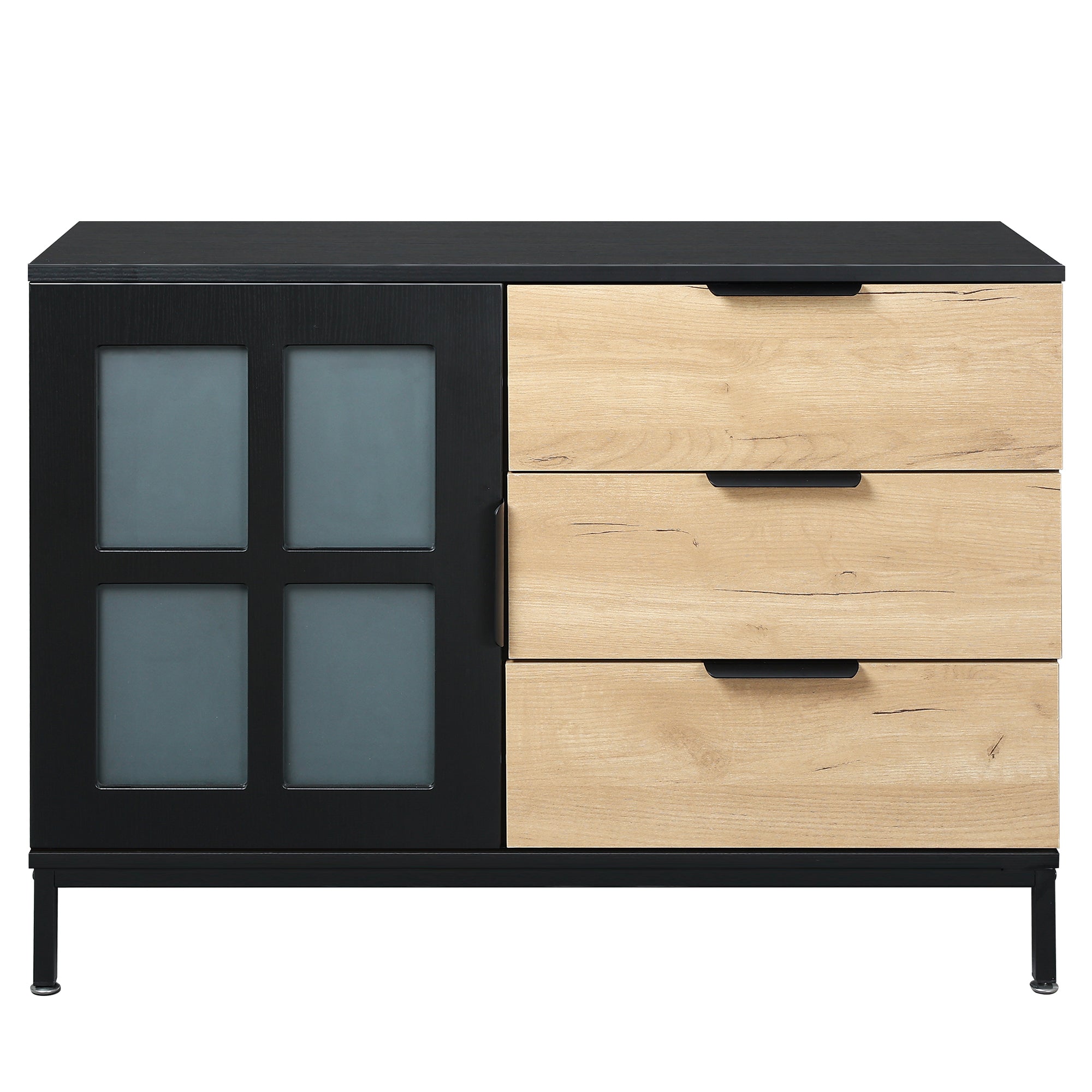 DRESSER CABINET BAR CABINET storge cabinet Glass door side cabinet lockersEmbedded metal handle can be placed in the living room, bedroom, dining room, black+brown_16