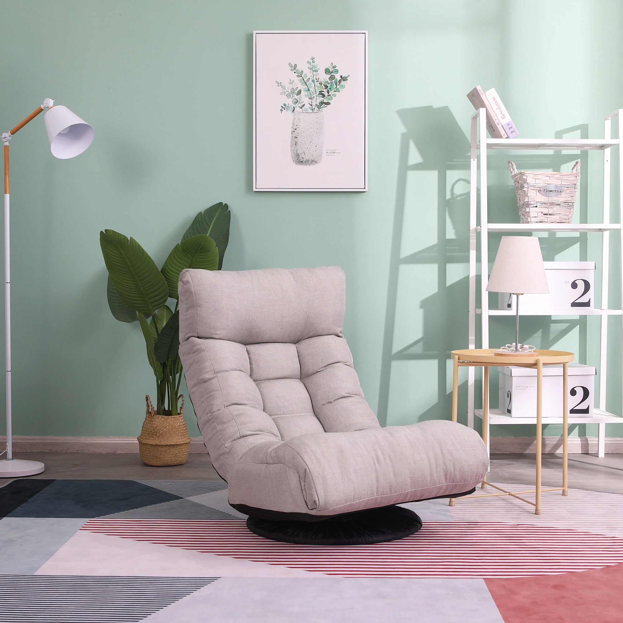 3 Adjustable Head Segments Single Sofa Reclining Japanese Style Leisure Accent Chair- Gray_19