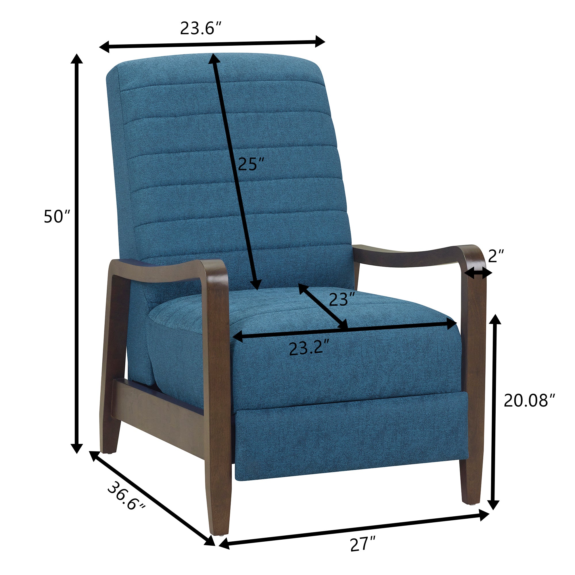 Modern Push Back Adjustable Recliner Chair with High Back and Wooden Legs- Navy Blue_17