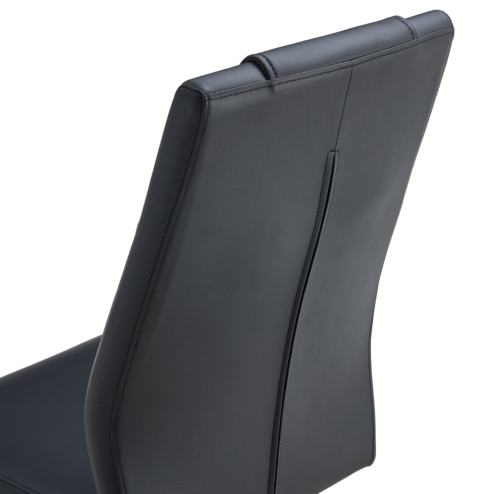 4 Pcs Faux Leather Upholstered Grid High Back Dining Chairs with Metal Base- Black, Gold_14