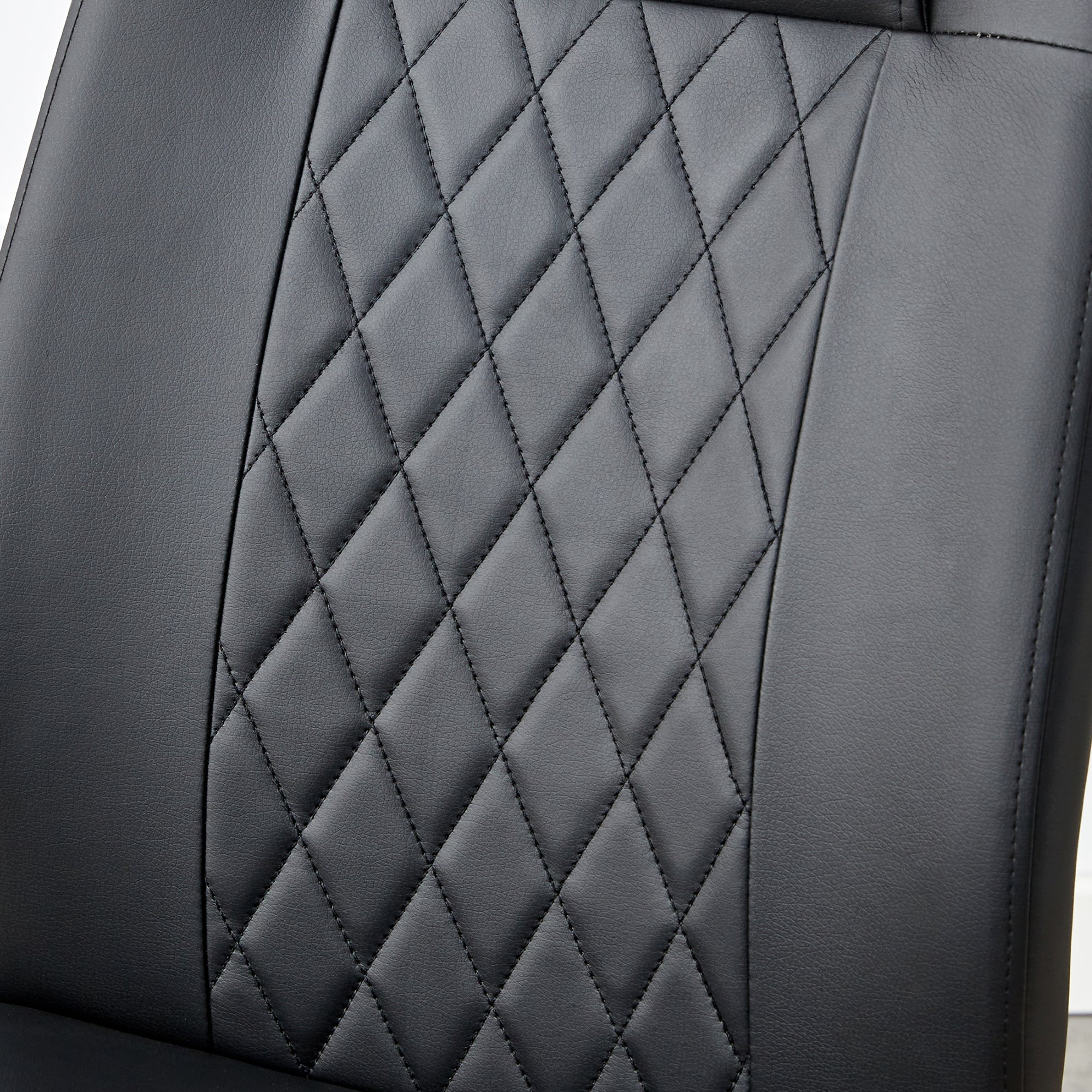 4 Pcs Faux Leather Upholstered Grid High Back Dining Chairs with Metal Base- Black, Gold_8