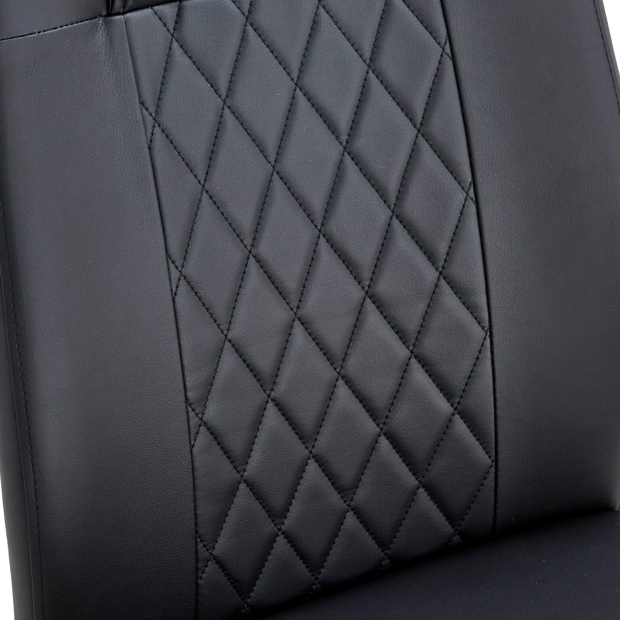 4 Pcs Faux Leather Upholstered Grid High Back Dining Chairs with Metal Base- Black, Gold_11