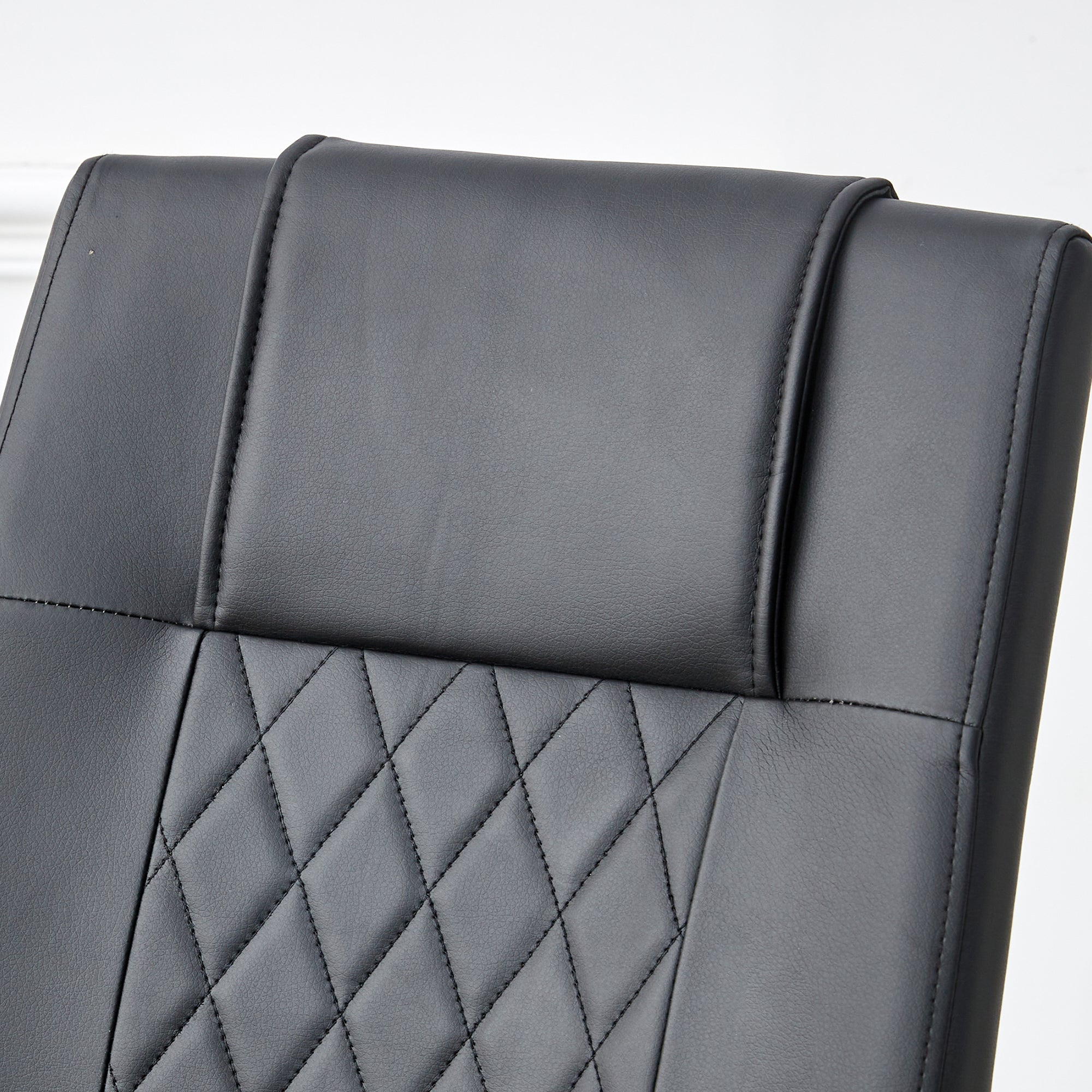 4 Pcs Faux Leather Upholstered Grid High Back Dining Chairs with Metal Base- Black, Gold_9