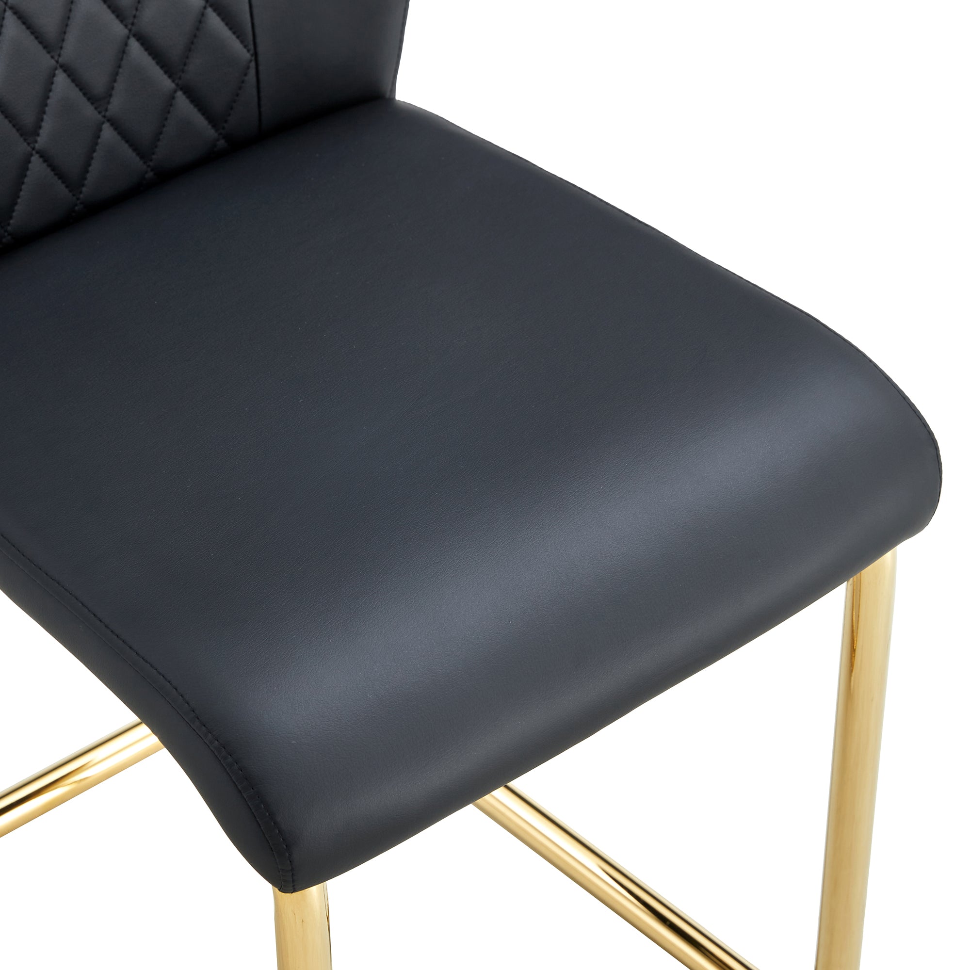4 Pcs Faux Leather Upholstered Grid High Back Dining Chairs with Metal Base- Black, Gold_12