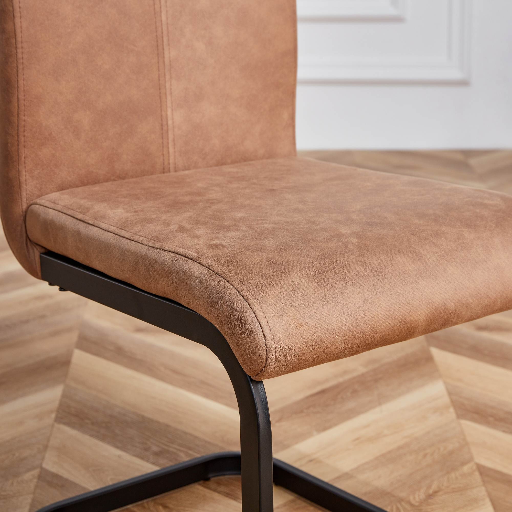 Set of 4 Modern High Back Upholstered Side Chair with C-shaped Legs- Brown, Black_6