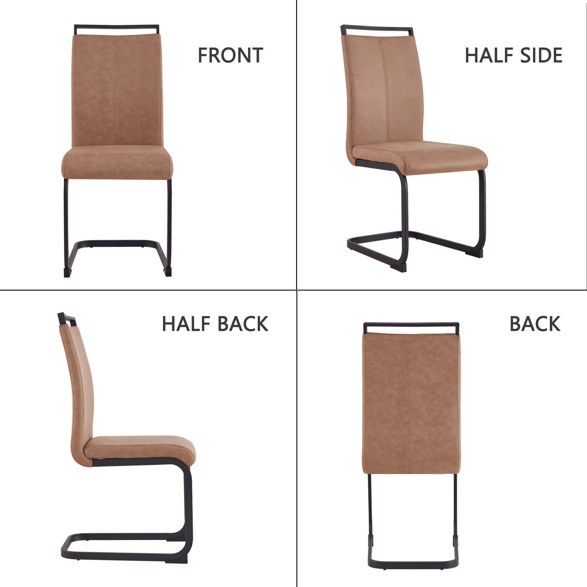 Set of 4 Modern High Back Upholstered Side Chair with C-shaped Legs- Brown, Black_20