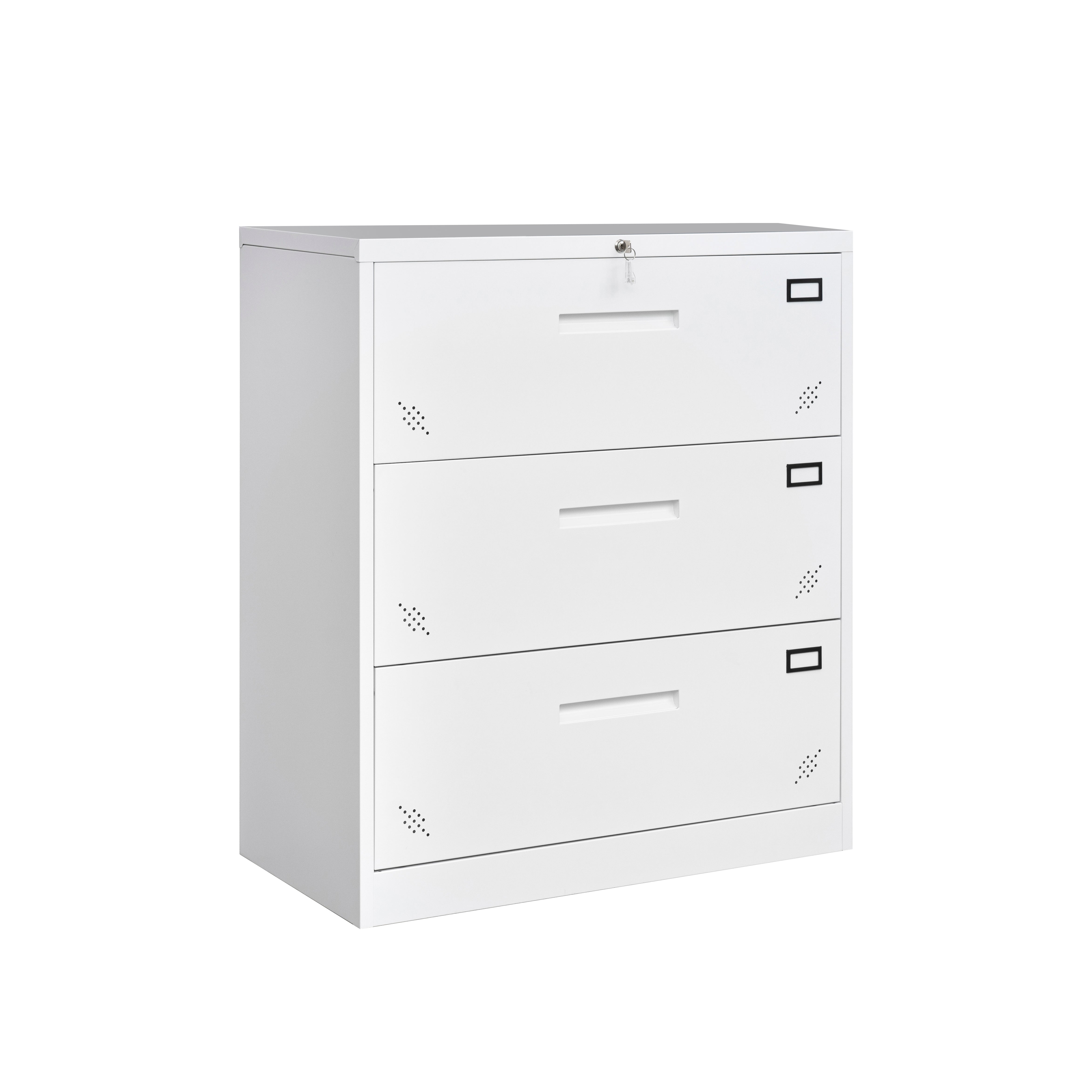 3 Deep Large Drawers Lateral Metal Filing Cabinet for Legal/Letter A4 Size Documents- White_10
