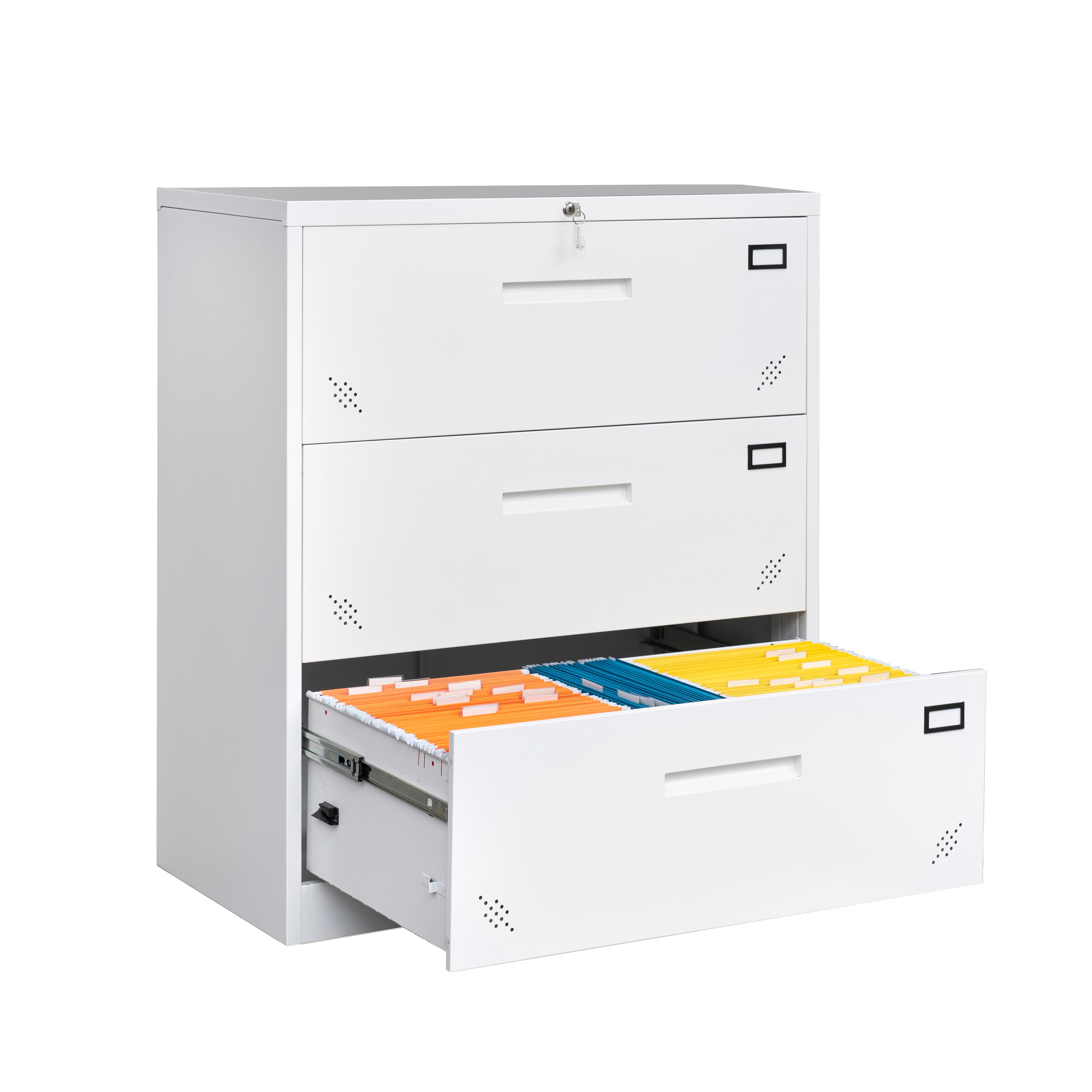 3 Deep Large Drawers Lateral Metal Filing Cabinet for Legal/Letter A4 Size Documents- White_11