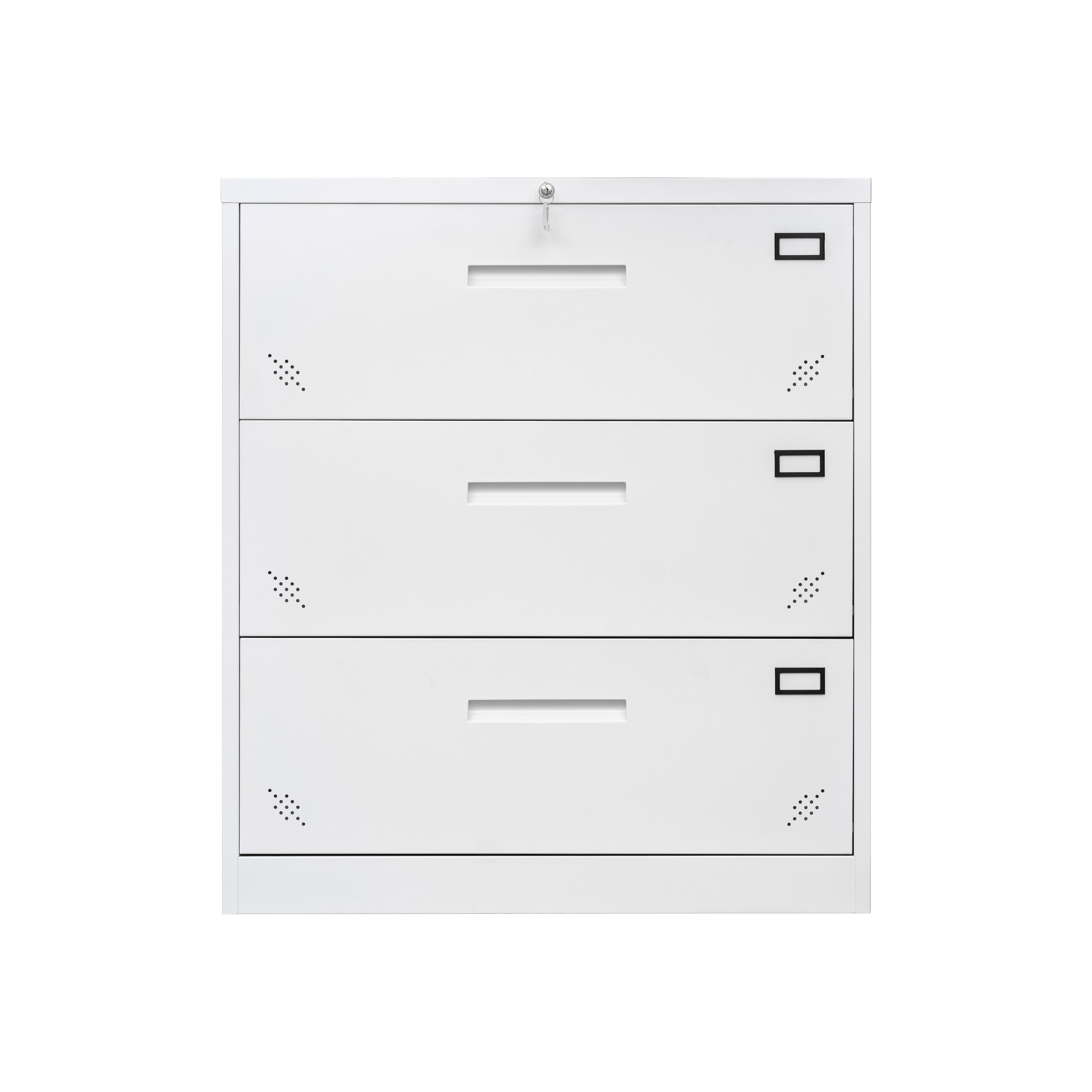 3 Deep Large Drawers Lateral Metal Filing Cabinet for Legal/Letter A4 Size Documents- White_9